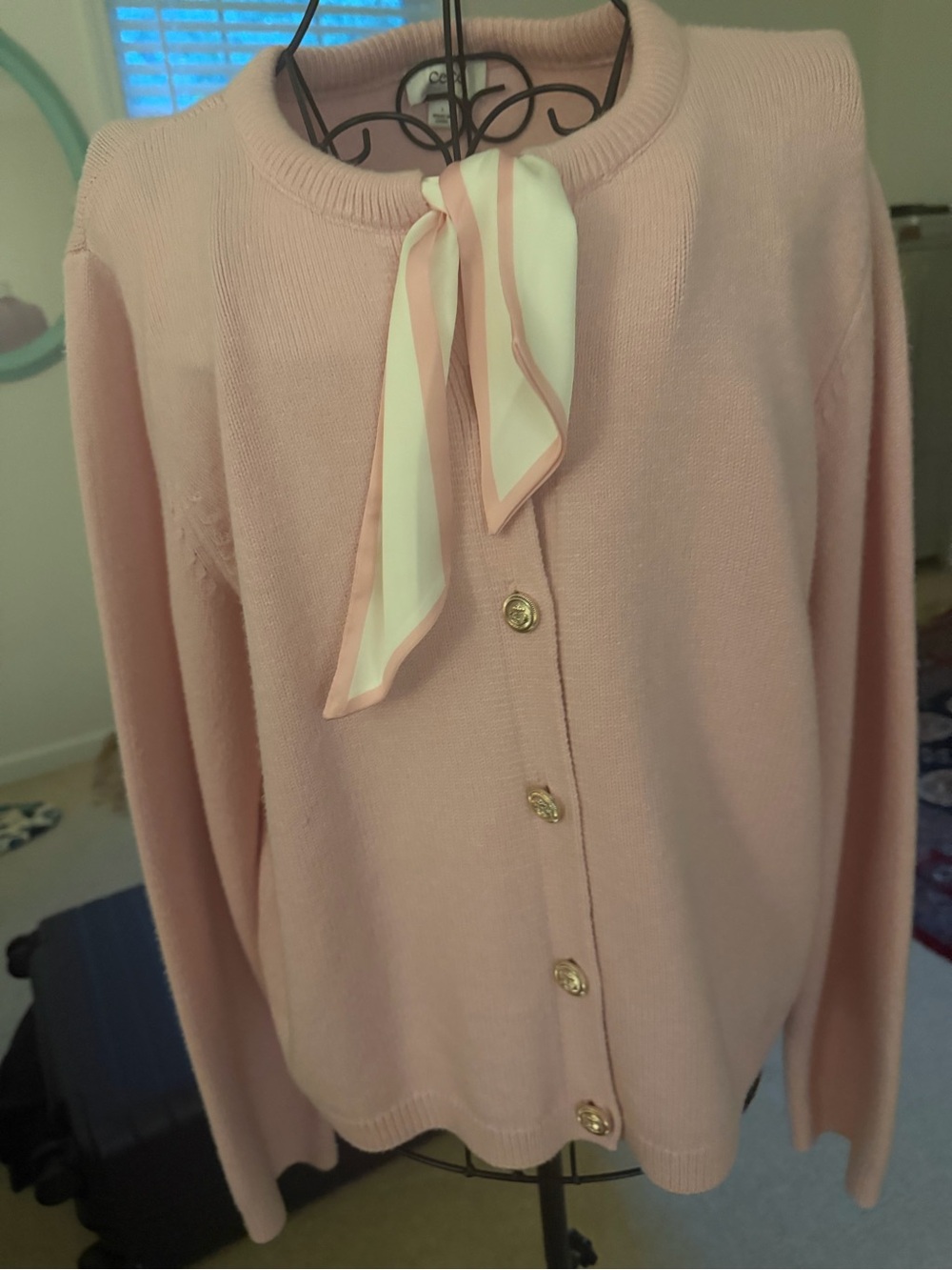 CeCe Light Pink Bow-Accent Cardigan Sweater - Picture 2 of 5